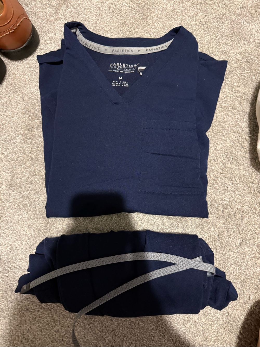 Fabletics Navy V‑Neck Scrub Top with Joggers